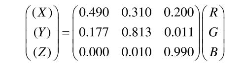 RGB顏色空間與XYZ顏色空間的關(guān)系式