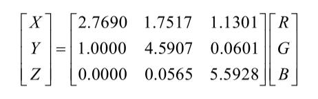 X、Y、Z與R、G、B之間的轉(zhuǎn)換關(guān)系