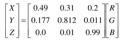 RGB顏色空間到CIEXYZ顏色空間轉(zhuǎn)換式